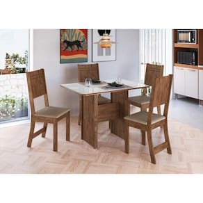 Conjunto Sala de Jantar Fidelitá Atenas 110cm Com 4 Cadeiras Noce/Off-White Assento Bege