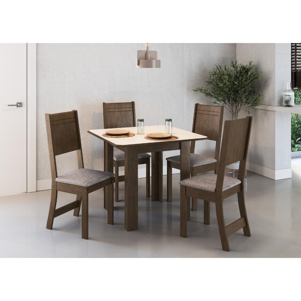 Conjunto Sala de Jantar Fidelitá Pequim Com 4 Cadeiras Noce/Off-White Assento Linho