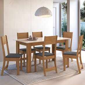 Conjunto Sala de Jantar Fidelitá Veneza Com 6 Cadeiras Freijó/Off-White Assento Grafite