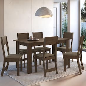 Conjunto Sala de Jantar Fidelitá Veneza Com 6 Cadeiras Noce/Off-White Assento Cacau