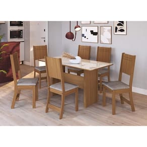 Conjunto Sala de Jantar Fidelitá Atenas 150cm Com 6 Cadeiras Freijó/Off-White Assento Linho