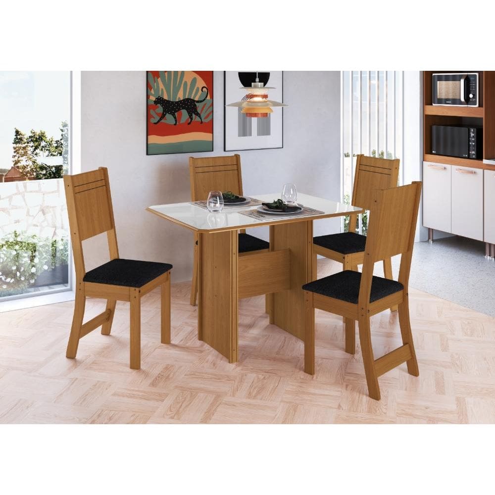 Conjunto Sala de Jantar Fidelitá Atenas 110cm Com 4 Cadeiras Freijó/Off-White Assento Preto