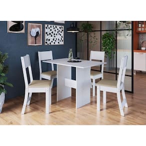 Conjunto Sala de Jantar Fidelitá Siena Com 4 Cadeiras Branco Assento Bege