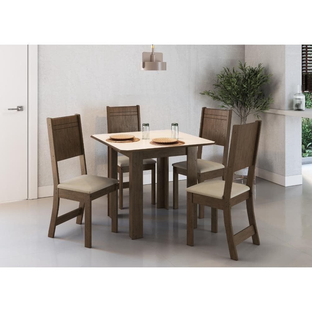 Conjunto Sala de Jantar Fidelitá Pequim Com 4 Cadeiras Noce/Off-White Assento Bege