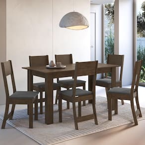 Conjunto Sala de Jantar Fidelitá Veneza Com 6 Cadeiras Noce/Off-White Assento Grafite