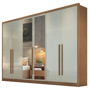 Guarda Roupa Casal Livorno 6 Portas 6 Gavetas Cumaru 25 Fendi com Espelho - Novo Horizonte