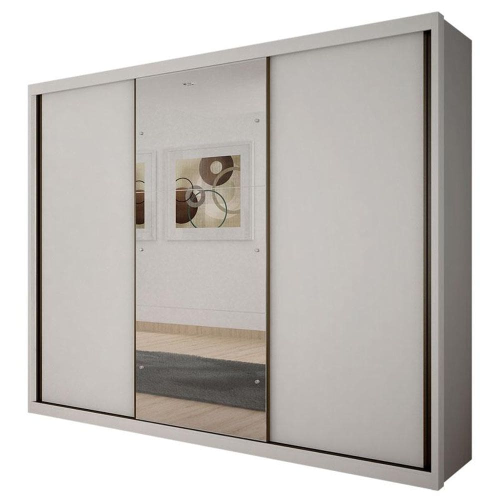 Guarda Roupa Casal Palazzo 3 Portas 6 Gavetas Neve com Espelho - Novo Horizonte