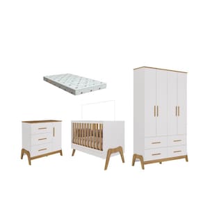 Quarto Bebe Completo Moveis Peroba Guti Retro MDF + Colchão