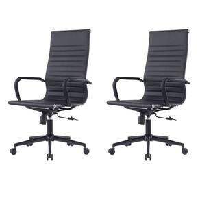 Kit 2 Cadeiras Escritório Manhattan Black Esteirinha Presidente Fratini PU Preto Base Rodízio Preto