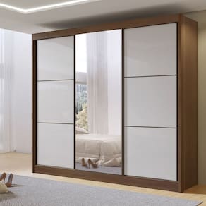 Guarda-roupa Casal com Espelho Cristal Castanho/Off White