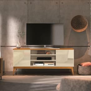 Rack para Tv 65 Polegadas Pés em Madeira Maciça Titan Off White / Cedro