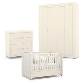 Quarto de Bebe 4 Portas Tutto New com Capitonê New Boucle e Gaveteiro Off White - Matic