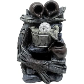 Fonte Água Decorativa Resina Cascata 3 Quedas Bomba LED 35cm