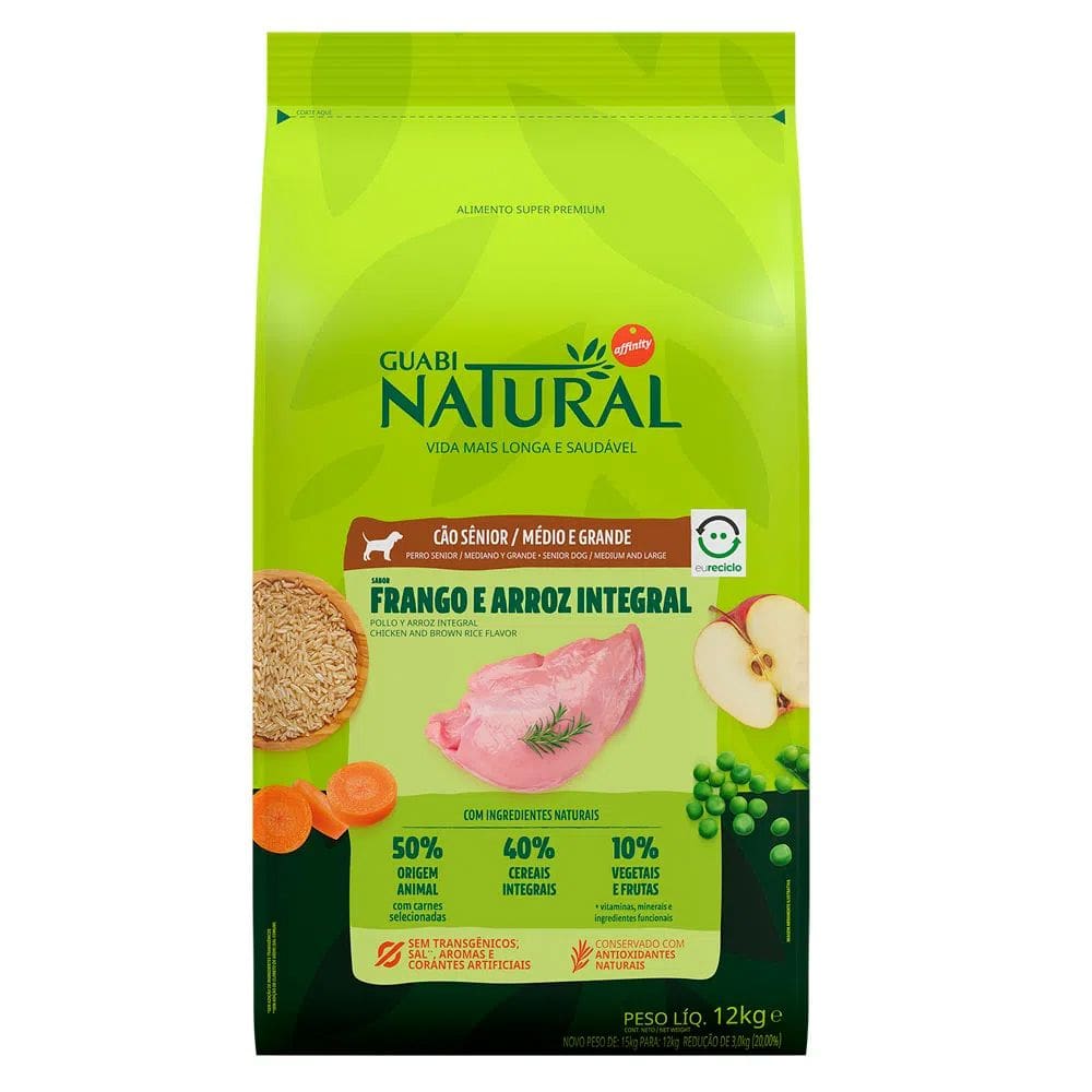 Ração Guabi Natural Cães Sênior Raças Media e Grande Frango e Arroz 12kg