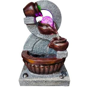 Fonte Água Decorativa Resina Cascata 3 Quedas Bomba LED 33cm