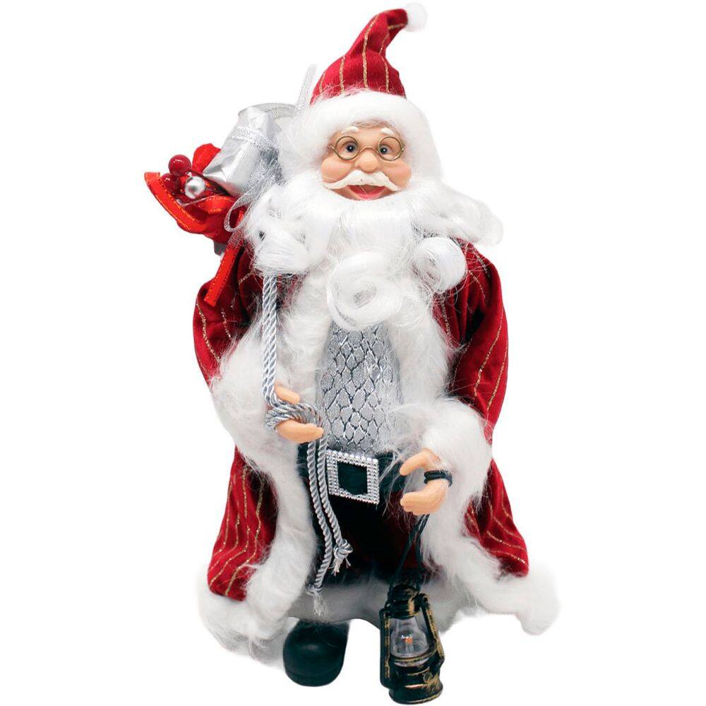 Decoração Papai Noel Com Casaco Saco Presentes Lampião 30cm