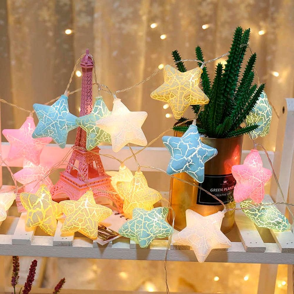 Decoração De Natal Cordão Luminoso Estrelas Coloridas LED 2m