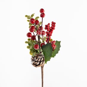 Kit 10 Ramo Artificial Frutas Vermelhas Decoração Natal 28cm