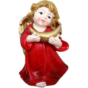 Enfeite Anjo Vermelho Anjinho Com Símbolo Resina Natal 13cm