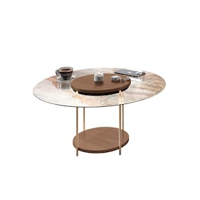 Mesa de Centro Redonda com Vidro Centrale Pes em Aço Castanho EdeCasaMoveis