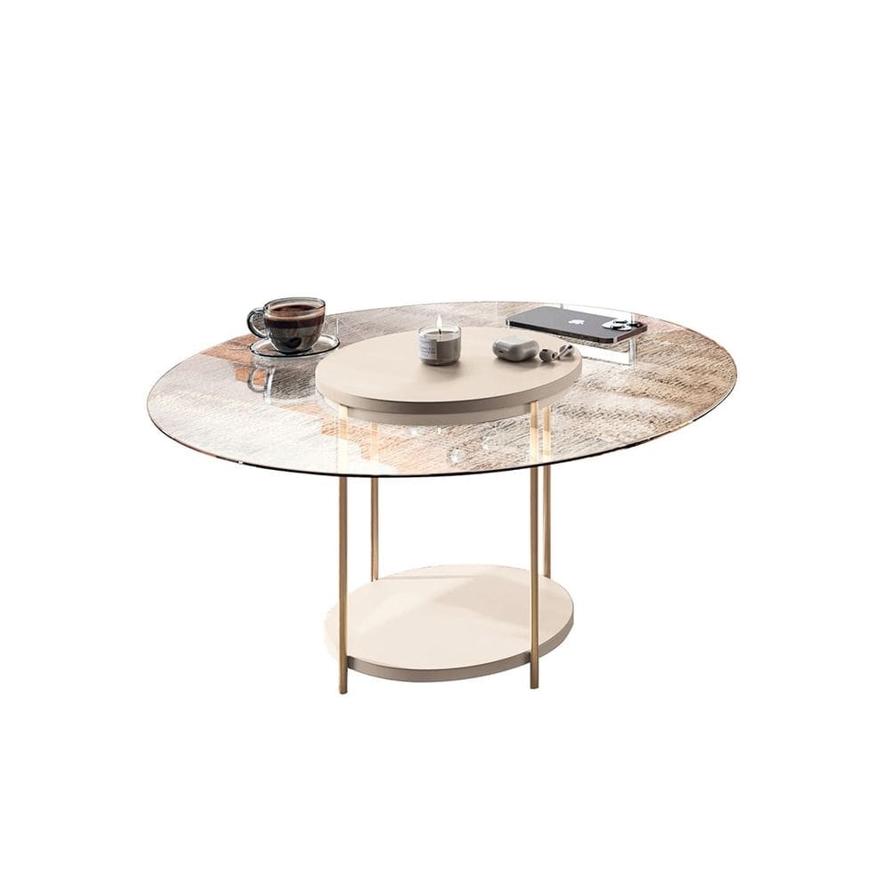 Mesa de Centro Redonda com Vidro Centrale Pes em Aço EdeCasaMoveis