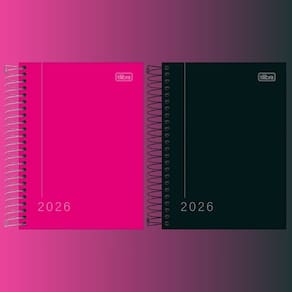 Kit 02 Agenda 2026 Espiral Diária Pepper Executiva Preta/Rosa Capa Dura 11,7 x 16,4cm Tilibra