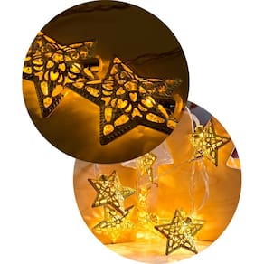 Cordão Luminoso 10 Estrelas LEDs Dourado Enfeite 2,30 Metros