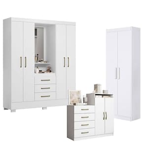 Guarda Roupa Solteiro Paris 2045150 com Armário Multiuso 2 Portas 2000191 e Cômoda Sapateira Londres 2004142 Branco - Aramóveis