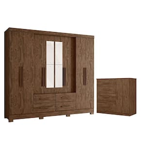 Guarda Roupa Casal San Lorenzo com Espelho e Cômoda Vênus Castanho Wood – Moval