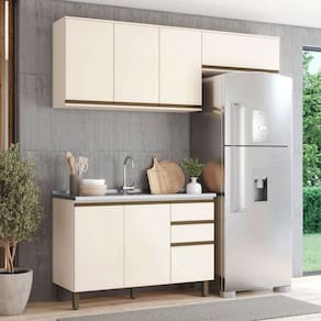 Cozinha Compacta Genius 7 Portas 2 Gavetas 100% Mdf Off White - Pnr Móveis