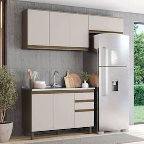 Cozinha Compacta Genius 7 Portas 2 Gavetas 100% Mdf Duna/Cristal - Pnr Móveis