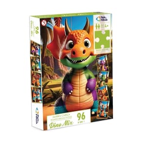 Jogo de Quebra Cabeça 4 em 1 Dino Mix Infantil 96 Peças +4 Anos Pais & Filhos