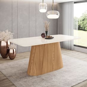 Mesa Olivia para 6 lugares Tampo 180cm com vidro Canto arredondado