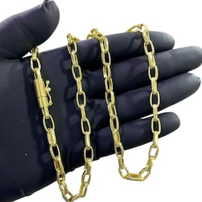 Corrente Tijolinho 6Mm Meia Cana Banhado A Ouro 18K Luxo
