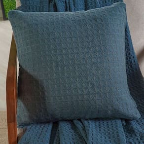 Capa De Almofada Decorativa Waffle 100% Algodão 45x45cm Azul Cobalt