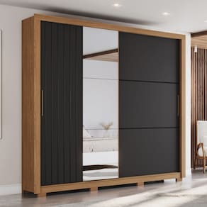Guarda Roupa Casal Vasti 2 Portas Deslizantes com Detalhe Ripado/Soft 4 Gavetas com Usinagem e Pes Inclusos