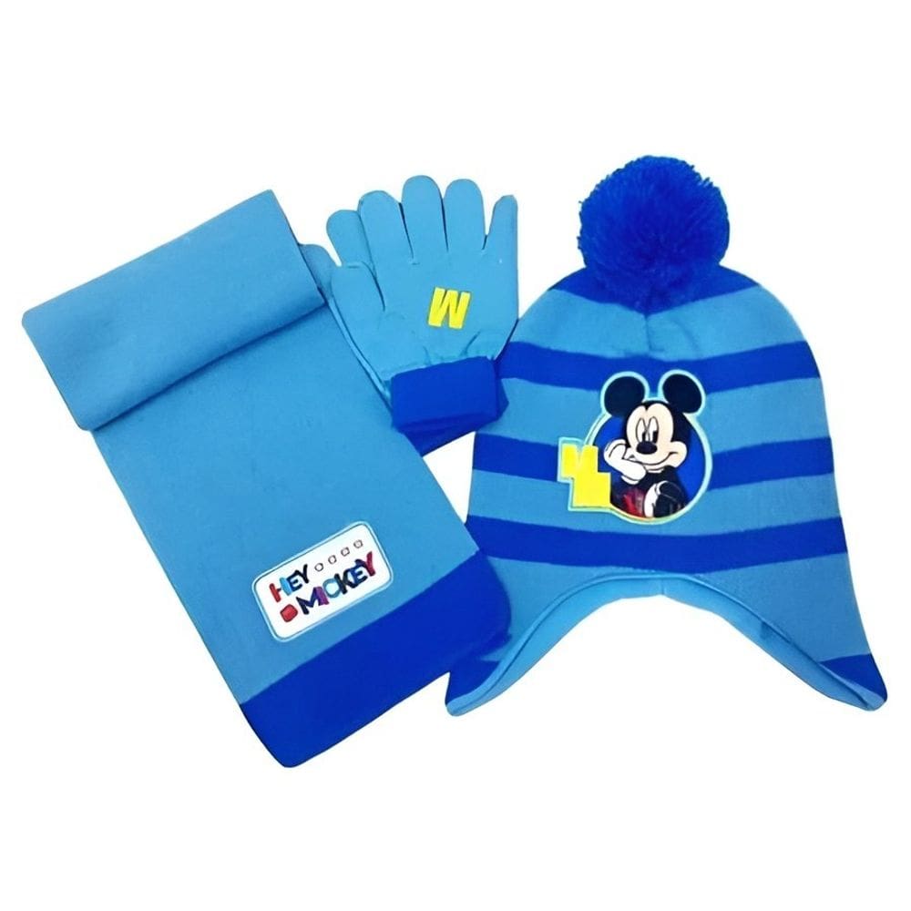 Kit Inverno Infantil Masculino Mickey Touca Cachecol Luva