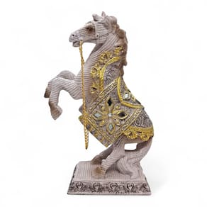 Estátua Cavalo Branco e Dourado Força Espiritual Total 24 cm