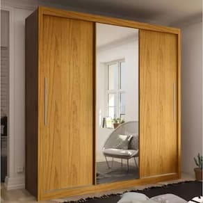 Guarda Roupa Casal com Espelho Grande 3 Portas de Correr 4 Gavetas Royale Naturalle / Off White ( Flex )