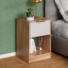 Mesa de Cabeceira Moderna Acabamento Castanho/Off Cacau Fosco
