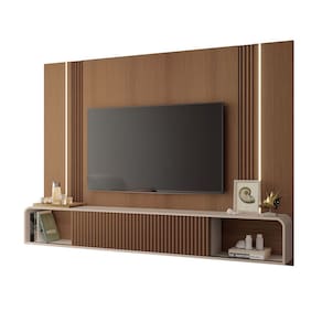 Rack Painel Para Tv 85 Polegadas kansas 219x164 - Castanho-Off White - EdeCasaMoveis
