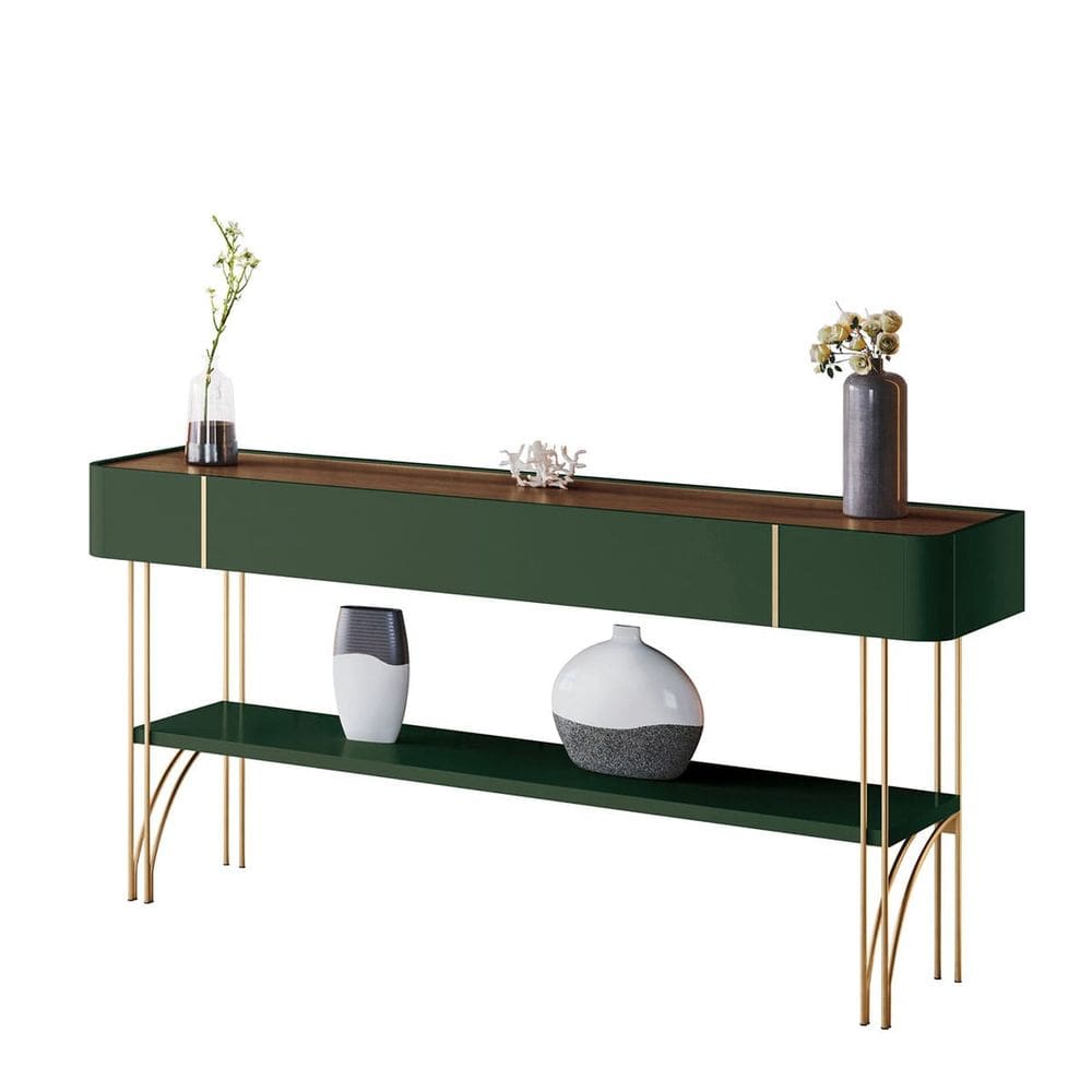 Aparador Miami Orgânica 160x76 - Verde Pistache-Castanho - EdeCasaMoveis