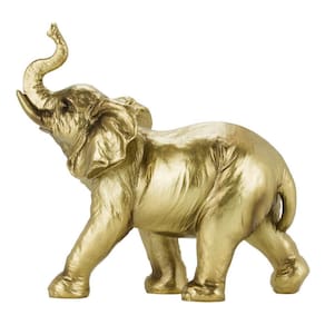 Enfeite Resina Decoração Rack Sala Elefante Dourado 24.5cm