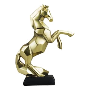 Enfeite Decoração Luxo Rack Cavalo Geométrico Dourado 24cm