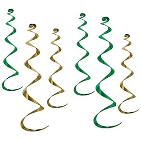 Decorações suspensas Beistle Twirly Whirlys douradas e verdes