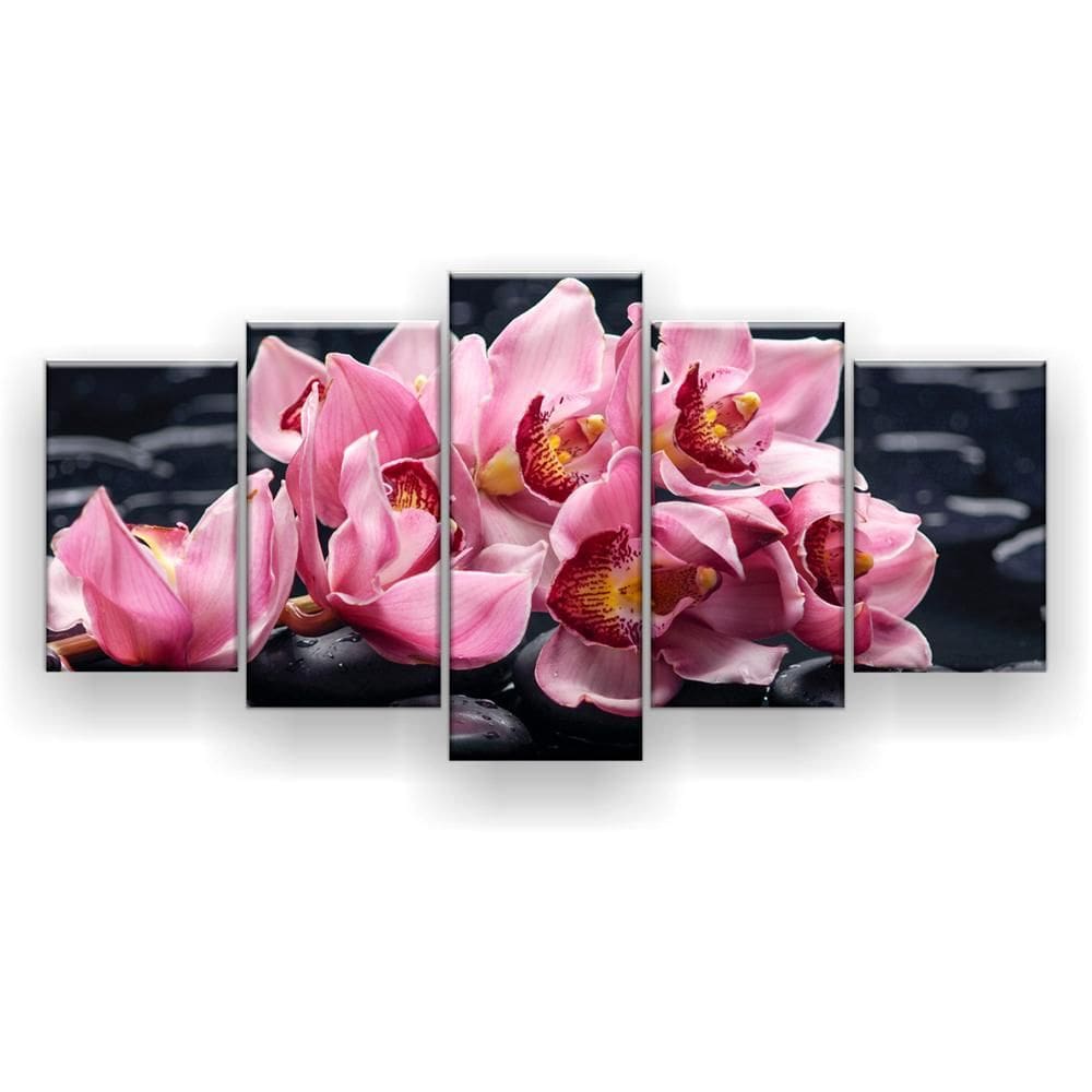 Kit Placa Decorativa Mosaico 5 Pçs Orquídea Fundo Preto
