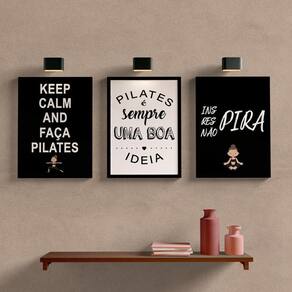 Kit Quadros Decorativos Pilates A4 Moldura Preta