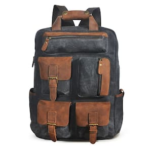Mochila de viagem Handadsume resistente à água em lona e couro