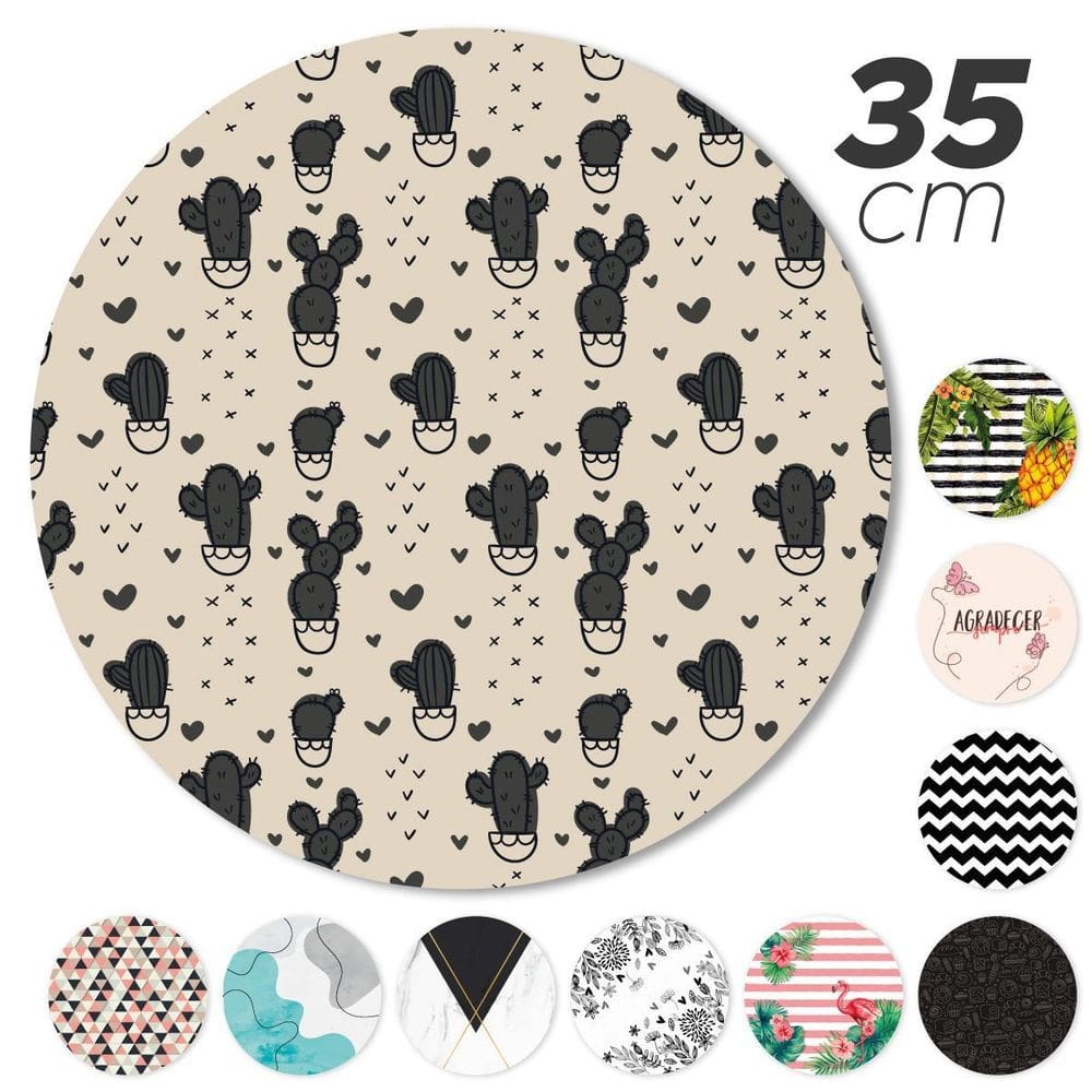 Kit 8 Peças Jogo Americano Base Redonda Mdf Sousplat Cactos