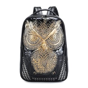 Mochila AIBAG 3D Owl Head para mulheres em couro PU dourado